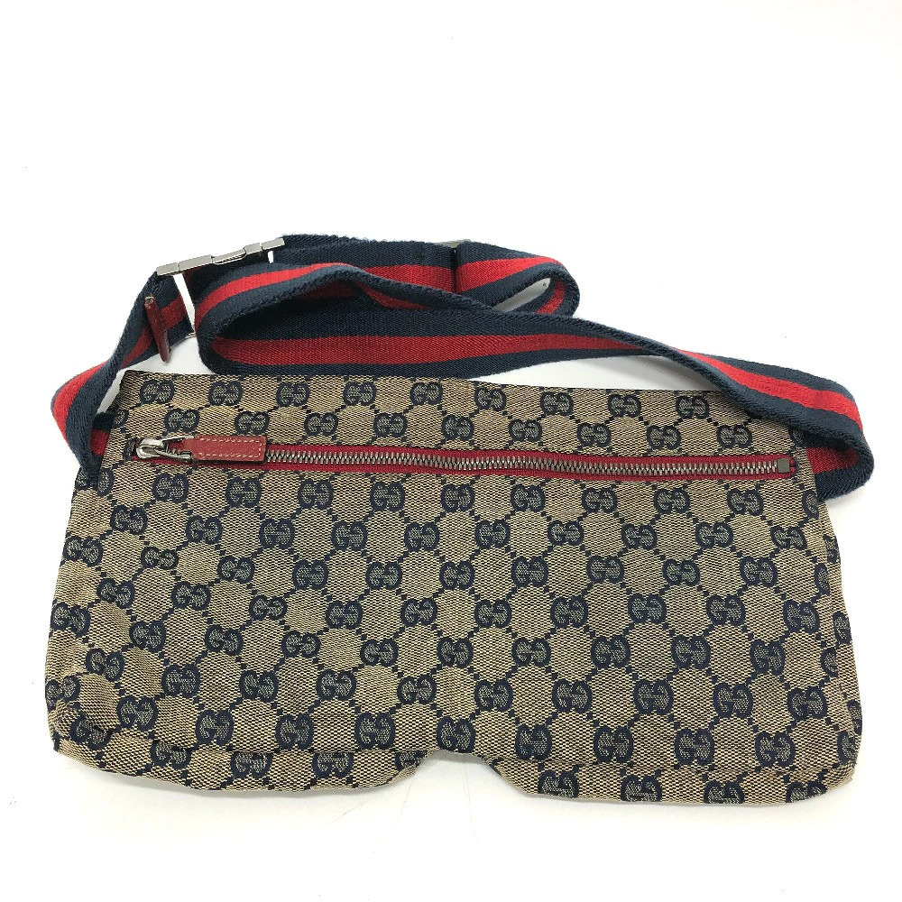 Gucci Belt Bag Bum Body Leather GG Waist Red Canvas Logo Crossbody - Picture 1 of 15